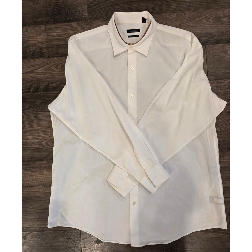 Men's Marc Anthony White Modern Fit Dress Shirt 17.5 34/35 Textured 100% Cotton